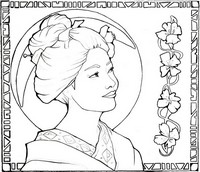 Art Therapy coloring page Japan: geisha girl in the moonlight