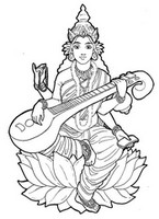 Målarbild Saraswati spela musik