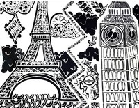 Desenho para colorir anti stress Big Ben (Londres) e Torre Eiffel (Paris)