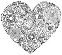 Desenho para colorir anti stress Coração com flores