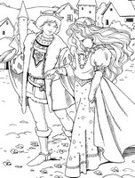 Dibujo para colorear relajante Princesa en la Edad Media