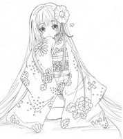 Dibujo para colorear relajante Princesa japonesa