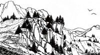 Desenho para colorir anti stress Paisagem da montanha