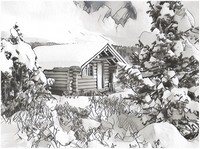 Dibujo para colorear relajante Chalé nevado