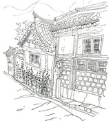 Dibujo para colorear relajante Pueblo de Bukchon Hanok