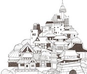 Art Therapy coloring page Korean traditional houses