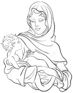 Disegno da colorar antistress Maria e il bambino Gesù