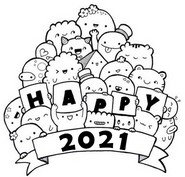 Desenho para colorir anti stress Happy 2021