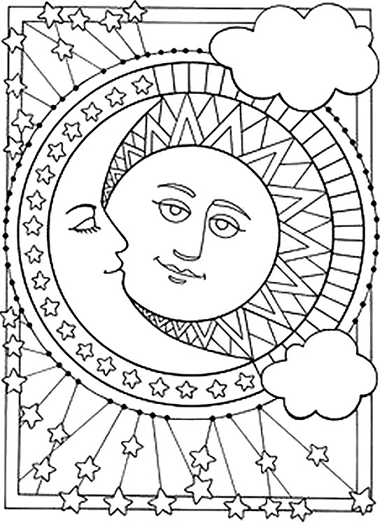Disegno da colorar antistress Stelle Sole Luna