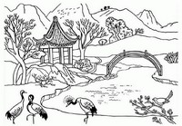 Art Therapy coloring page Chinese landscape