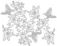 Dibujo para colorear relajante Rosas y mariposas