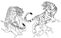 Coloriage anti-stress Japon: Tigres