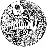 Art Therapy coloring page Keyboard and guitar