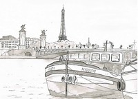Coloriage anti-stress Péniche sur la Seine