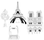 Dibujo para colorear relajante Torre Eiffel y Catedral de Notre Dame de París