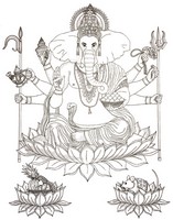 Coloriage anti-stress Dieu Hindou à tête d'éléphant: Ganesha