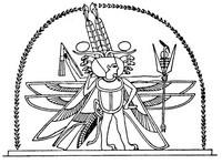 Målarbild Egypten: Horus, har Gud vingar och horn